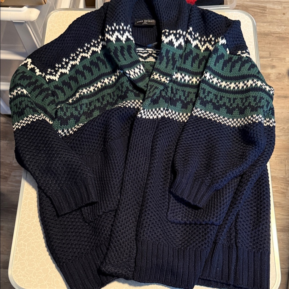 Lane Bryant Navy and Green Cardigan Sweater